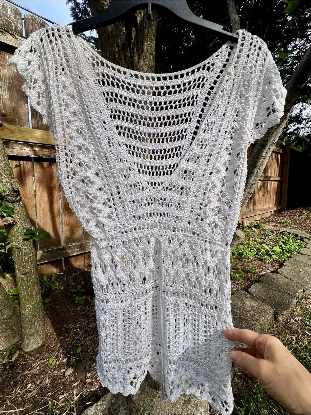Vintage Boho 70’s weighted plunge Crochet Top Beach Cover Tunic Cap swim OSFM